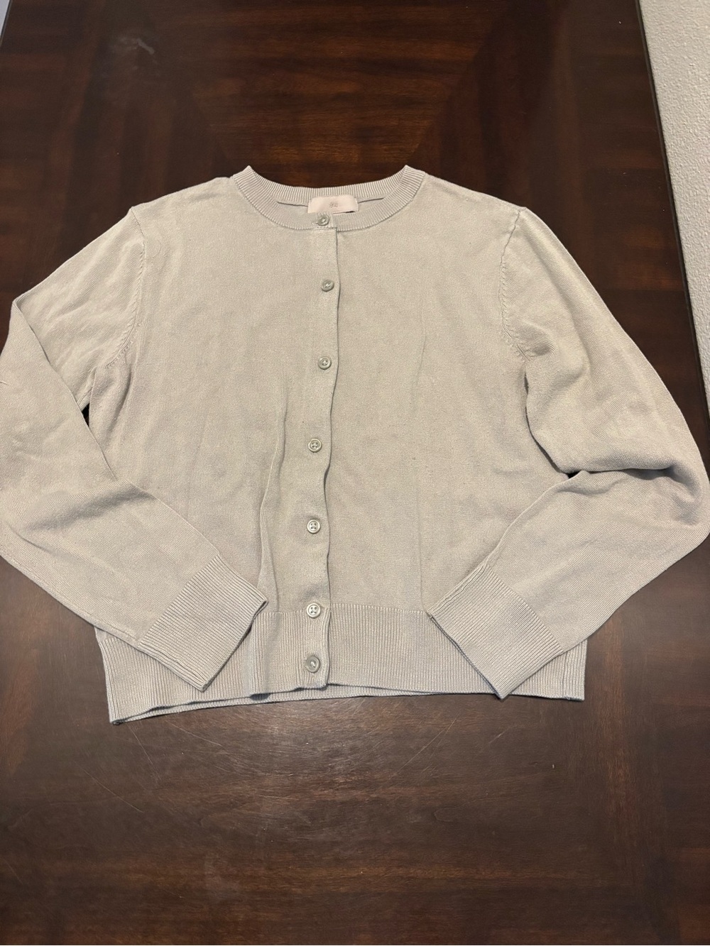 H & M Light Gray SageGreen Women's Button-Up Crewneck Cardigan Sweater M